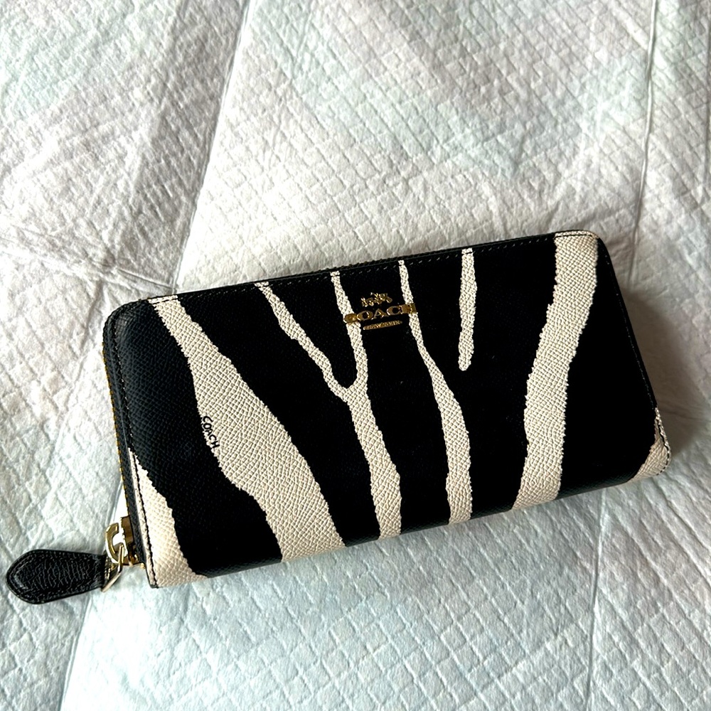 Coach Zebra Print Accordion Zip Wallet